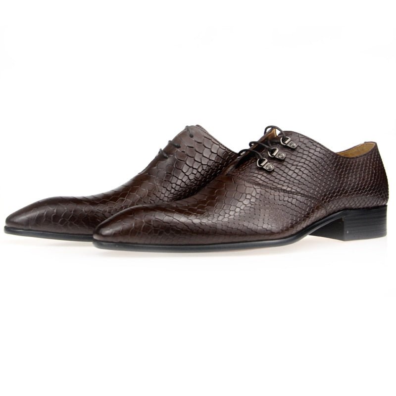 Formele Schoenen Heren Weelderige Oxford-schoenen Met Puntige Neus Crocprint - Koffie