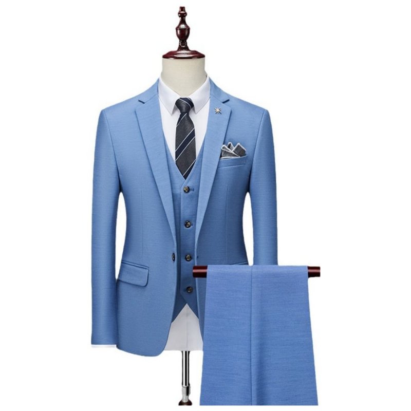 Herenkostuums Plat Mager 3-delig Pak Met Dubbele Rij Knopen - Blauw