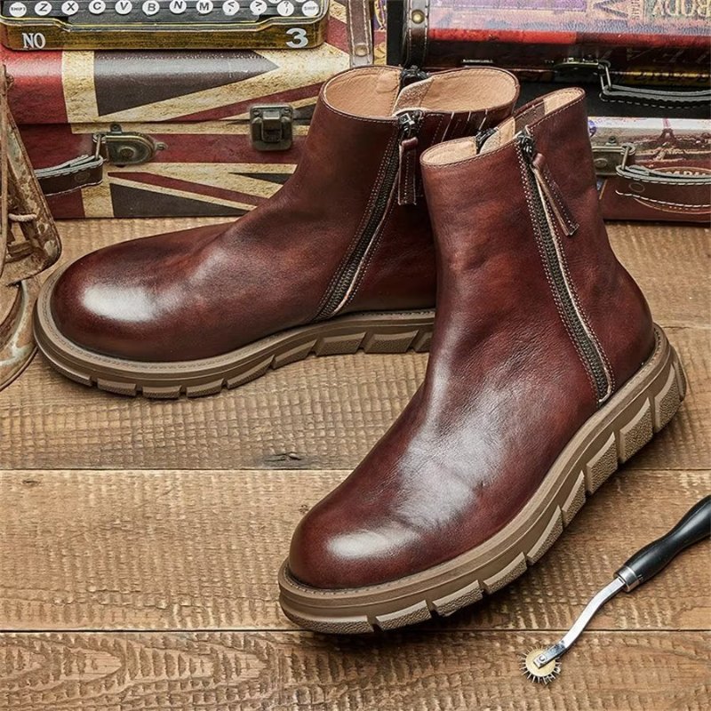 Herenlaarzen Elegante Koeienhuid Slip-on Suède Enkellaarsjes - Koffie