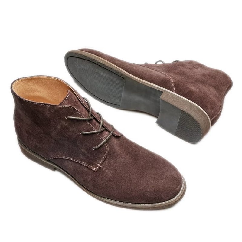 Herenlaarzen Elegante Koeienhuid Veterschoenen Lakleer - Koffie