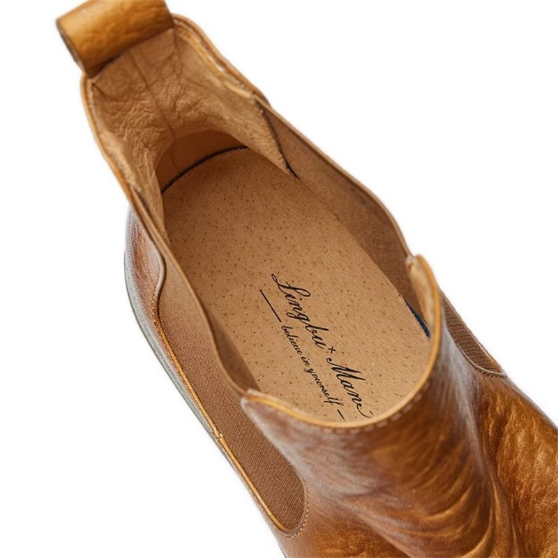 Herenlaarzen Elegante Paardenslip-on Enkellaarsjes - Koffie