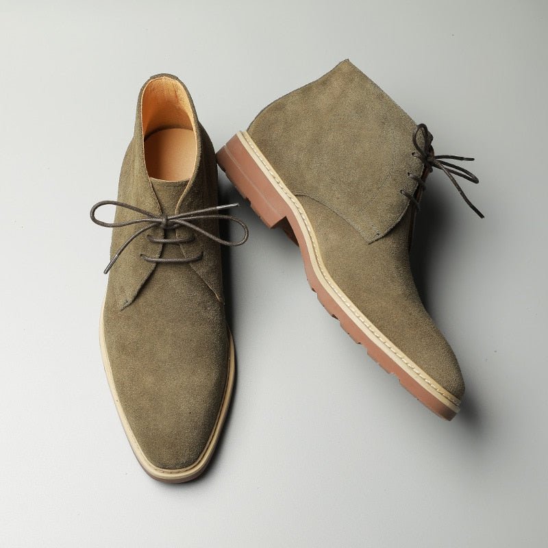 Herenlaarzen Exotische Designer Brogue-enkellaarzen Met Veters - Groen