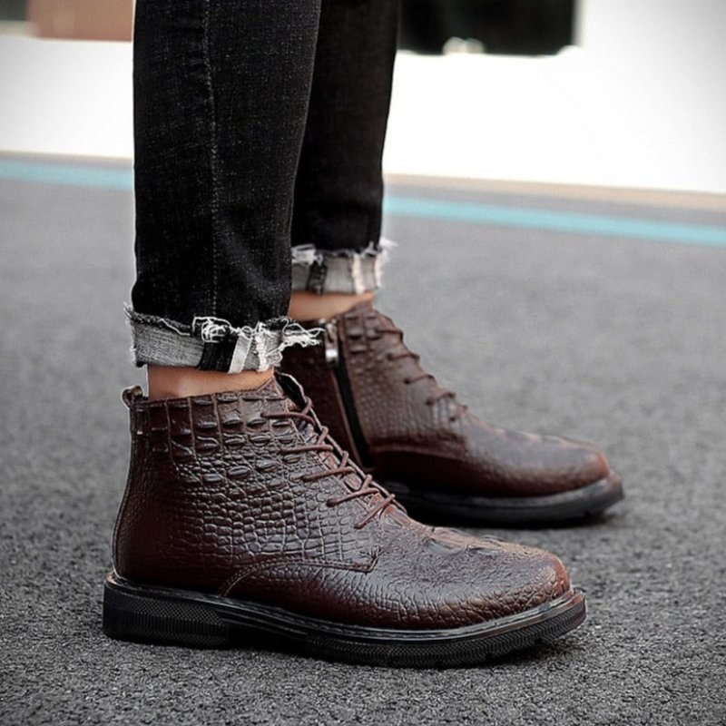 Herenlaarzen Luxe Crocfur Krokodillenpatroon Enkel-snowboots - Koffie