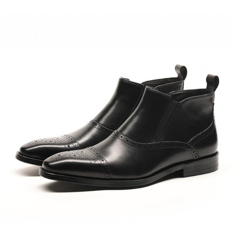 Herenlaarzen Luxe Exotische Rundlederen Enkelchelsea Boots - Zwart