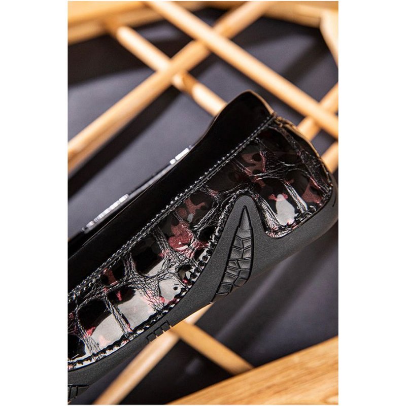 Herenloafers Luxe Crocmoc Lederen Loafers Met Krokodillenmotief - Bordeauxrood
