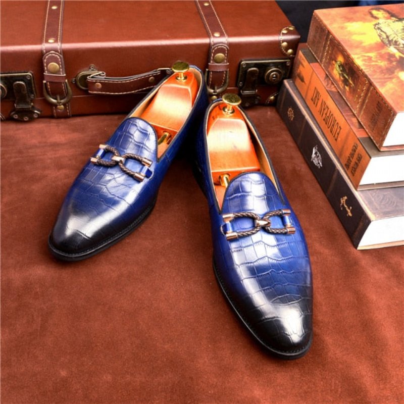 Herenloafers Luxe Krokodillenleer Instapbrogueschoenen - Blauw