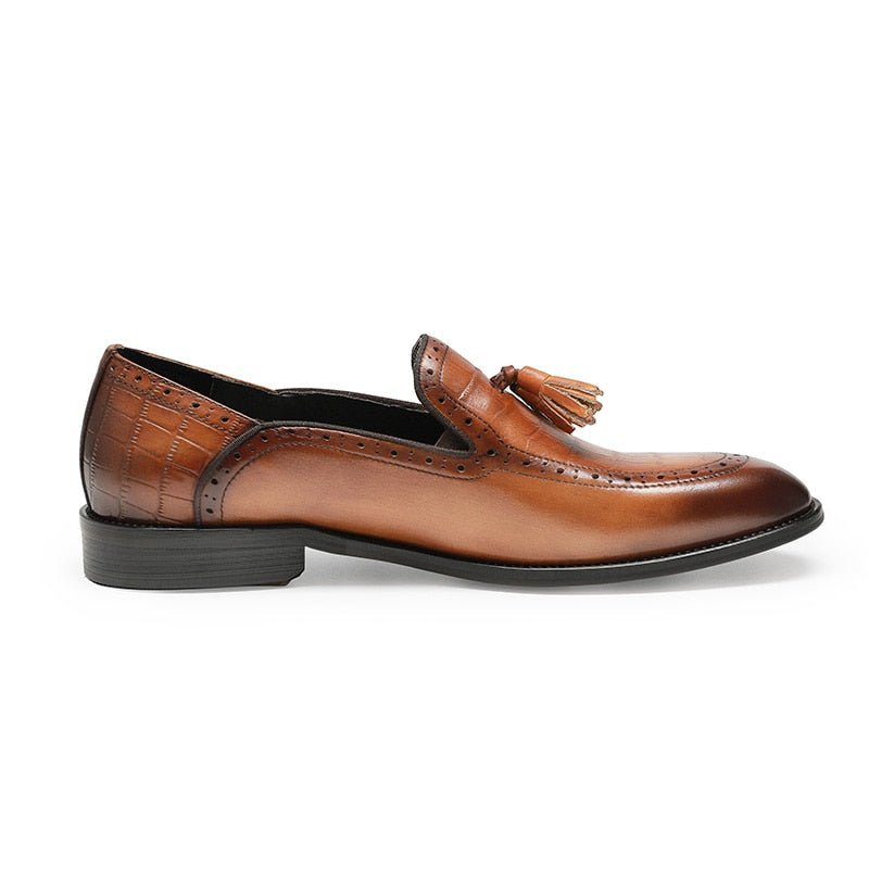 Herenloafers Retro Chic Exotische Brogue-loafers Leer Met Kwastjes - Koffie