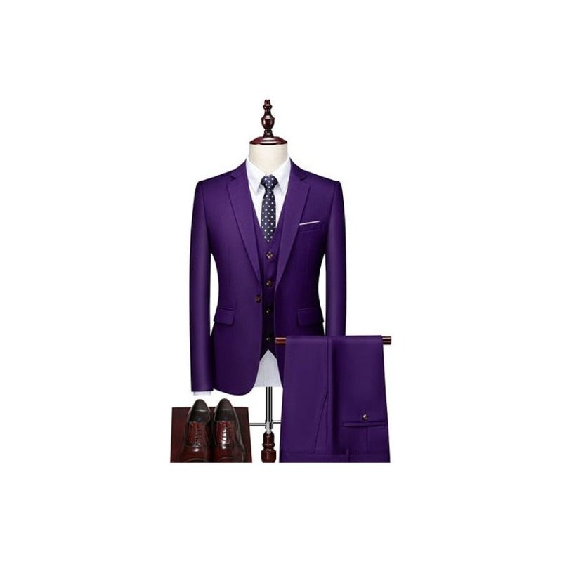 Herenpakken Acetaat Blazer Broekpak Set - Paars