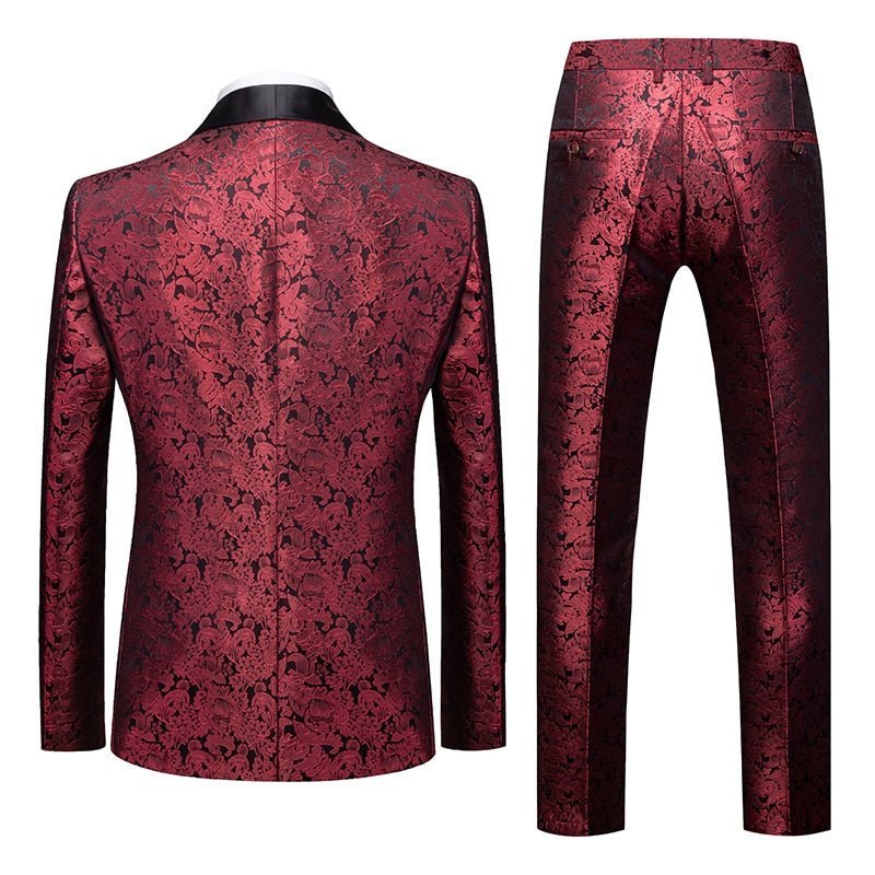 Herenpakken Bloemen Chic Broekpak Met Enkele Rij Knopen - Rood