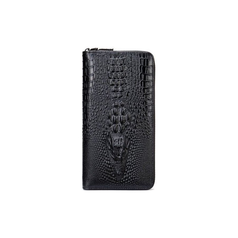 Herenportemonnees Luxe Croczip Gestreepte Lange Portemonnee - Zwart
