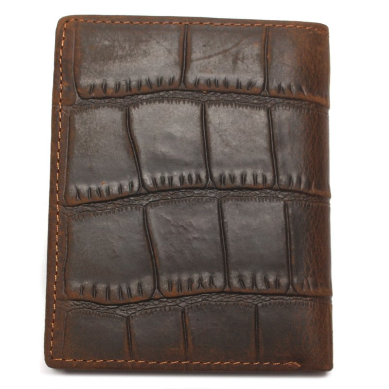 Herenportemonnees Luxe Korte Portemonnees Krokodillenleer Met Exotisch Patroon - Koffie Verticaal