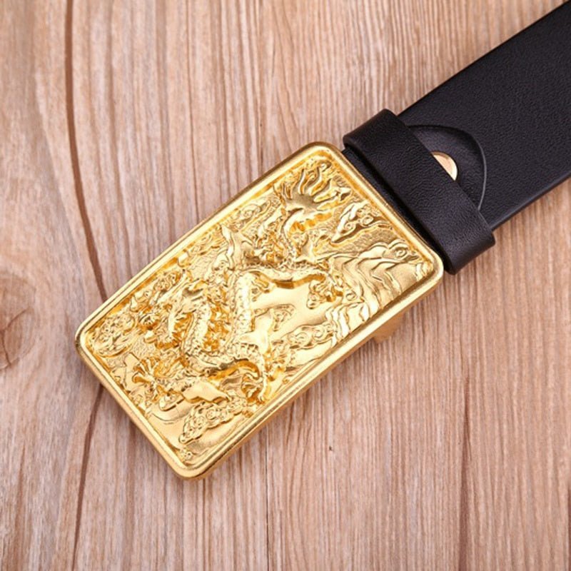 Herenriemen Exotische Gouden Leren Riem - Zwart