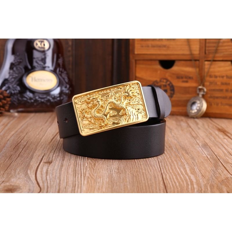 Herenriemen Exotische Gouden Leren Riem - Zwart