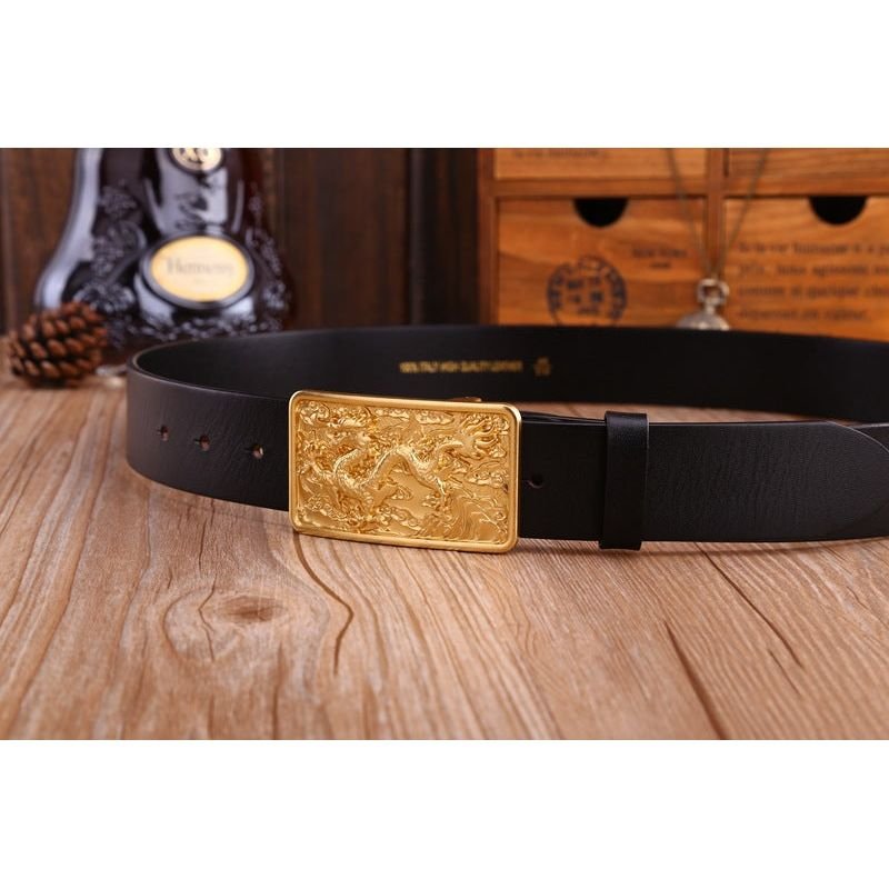 Herenriemen Exotische Gouden Leren Riem - Zwart