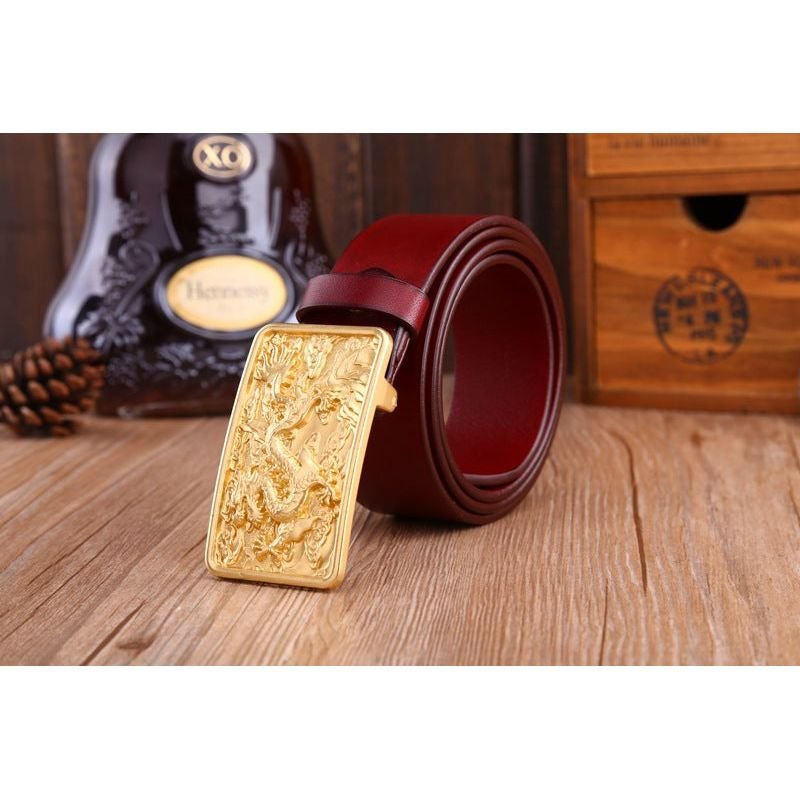Herenriemen Exotische Gouden Leren Riem - Rood