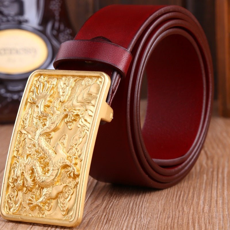 Herenriemen Exotische Gouden Leren Riem - Rood