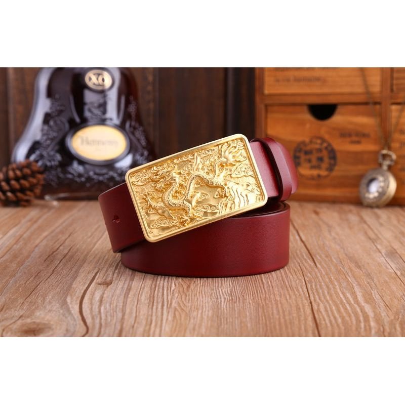 Herenriemen Exotische Gouden Leren Riem - Rood