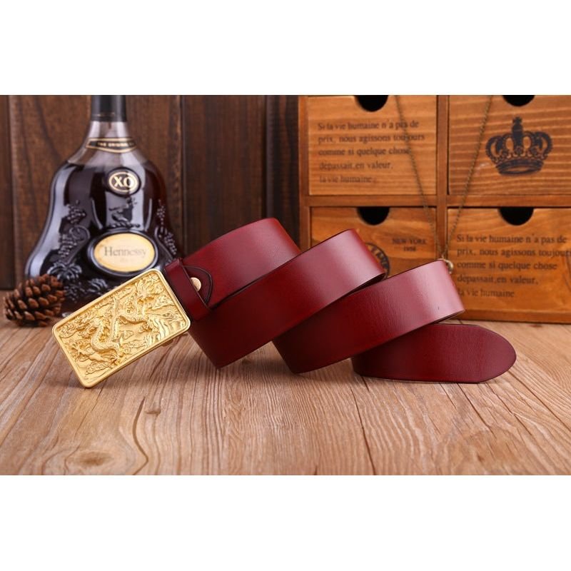 Herenriemen Exotische Gouden Leren Riem - Rood