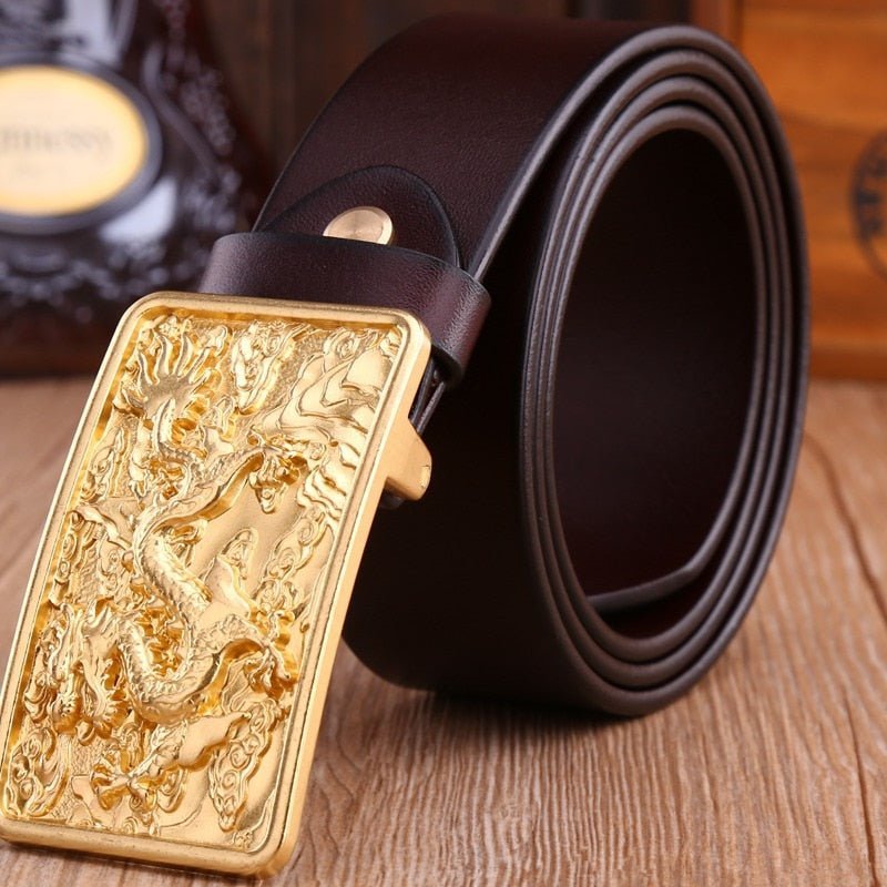Herenriemen Exotische Gouden Leren Riem - Koffie