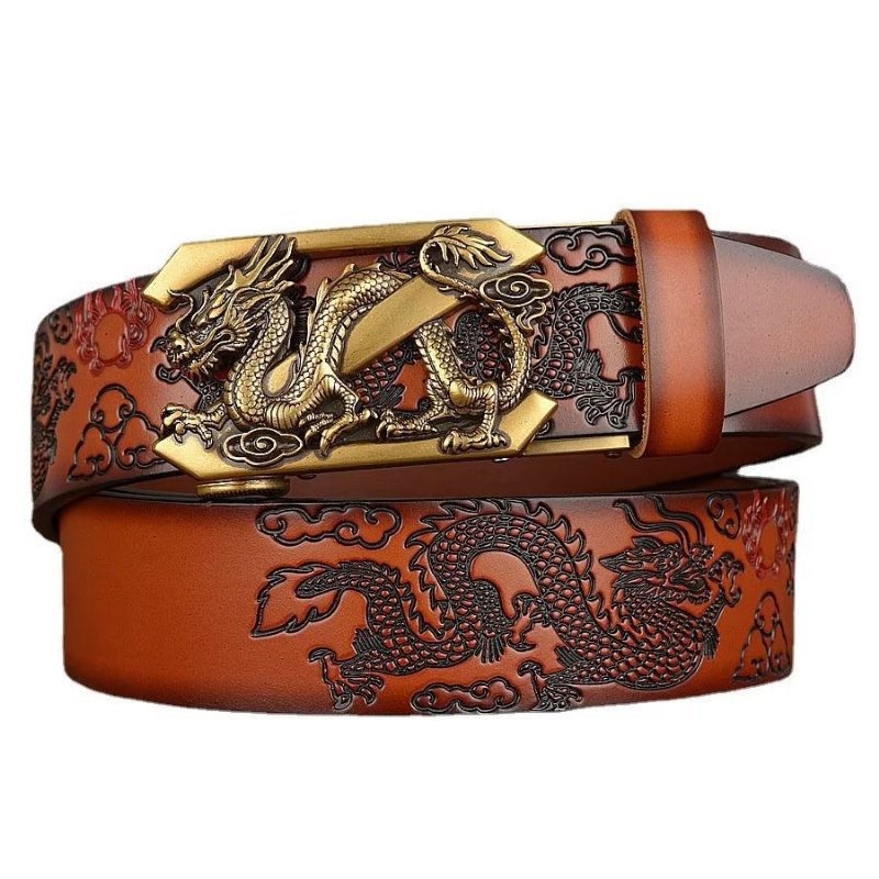 Herenriemen Prachtige Chinese Draak Automatische Riem - Bruin
