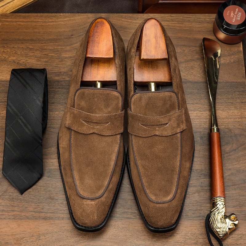 Loafers Heren Chique Instapbrogueschoenen Met Exotisch Patroon - Koffie