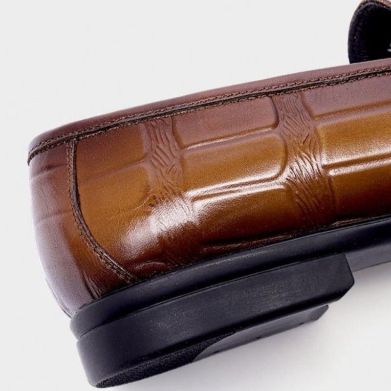 Loafers Heren Echt Leer Met Reliëf Instappers Elegantie - Koffie