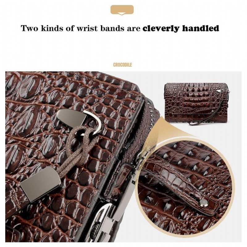 Portemonnees Heren Echt Leer Exotische Portemonnee Met Rits Clutch - Koffie