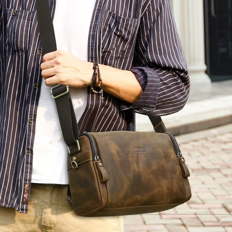 Schoudertassen Heren Crossbodytas Echt Leer - Koffie