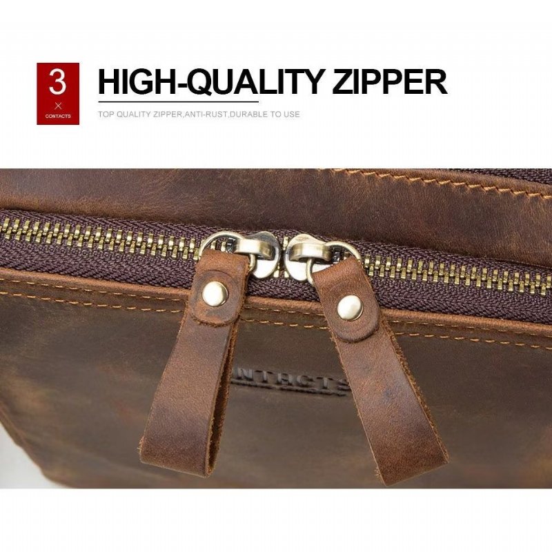 Schoudertassen Heren Elegante Crazy Horse Lederen Robuuste Crossbodytas - Koffie