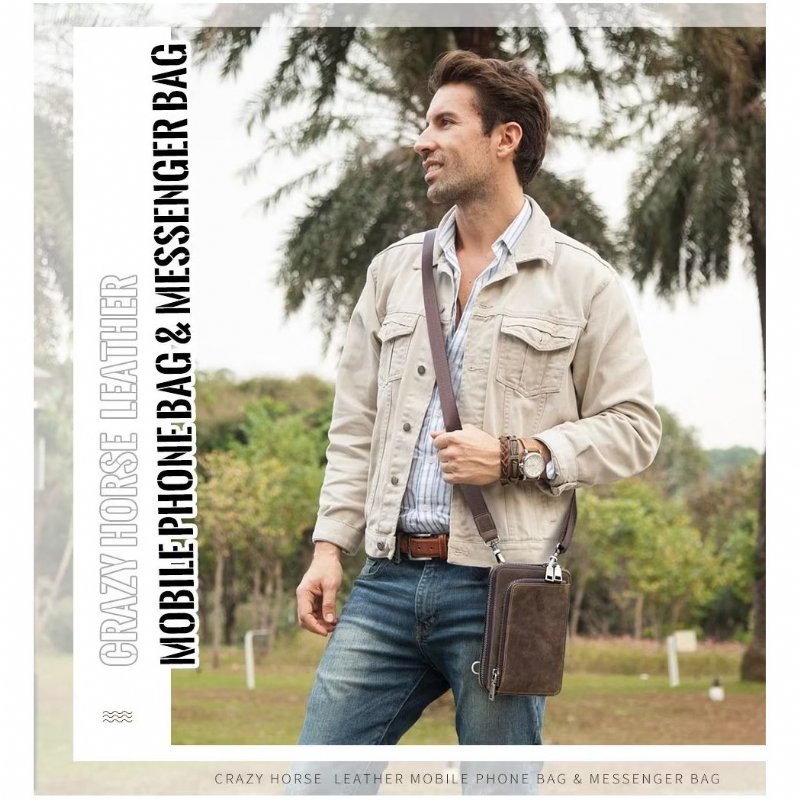 Schoudertassen Heren Elegante Crazy Horse Leren Vintage Crossbodytas - Koffie