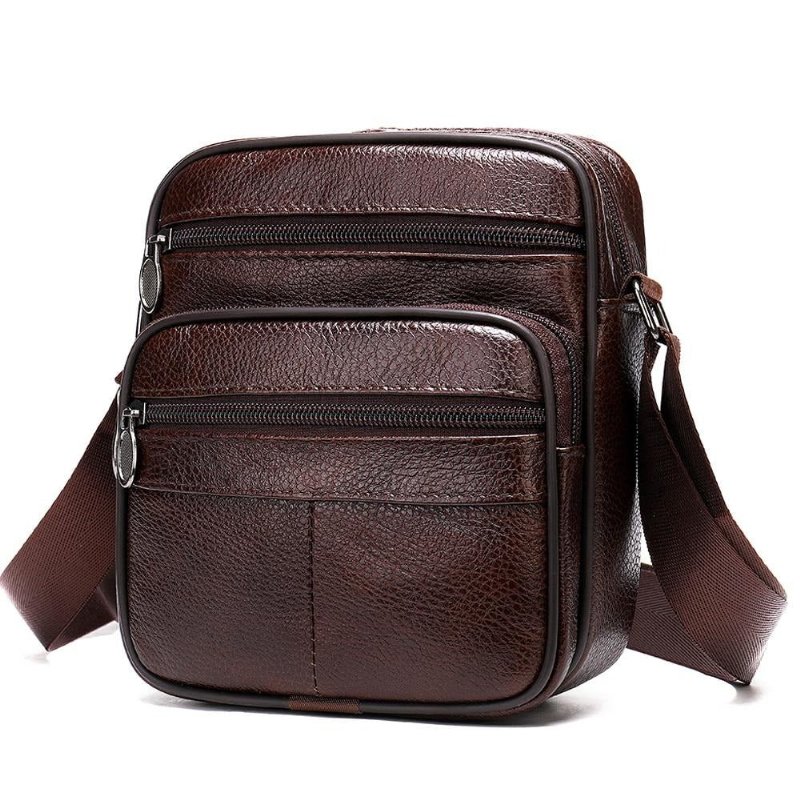 Schoudertassen Heren Luxe Exotische Leren Crossbody-tas Met Klep - Koffie