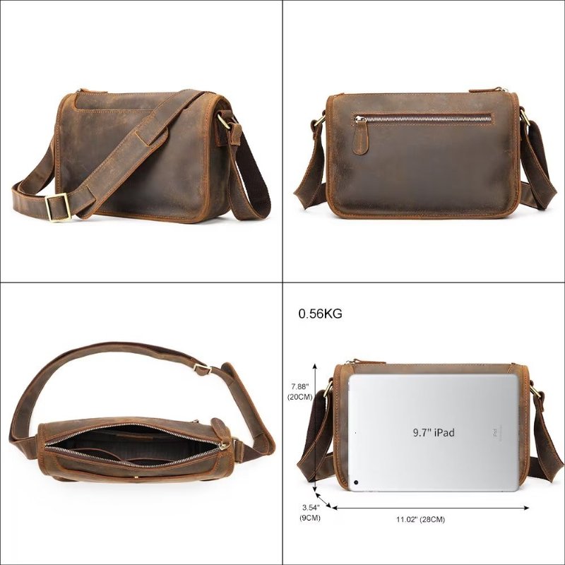 Schoudertassen Heren Luxe Lederen Klassieke Crossbodytas Met Klep - Koffie
