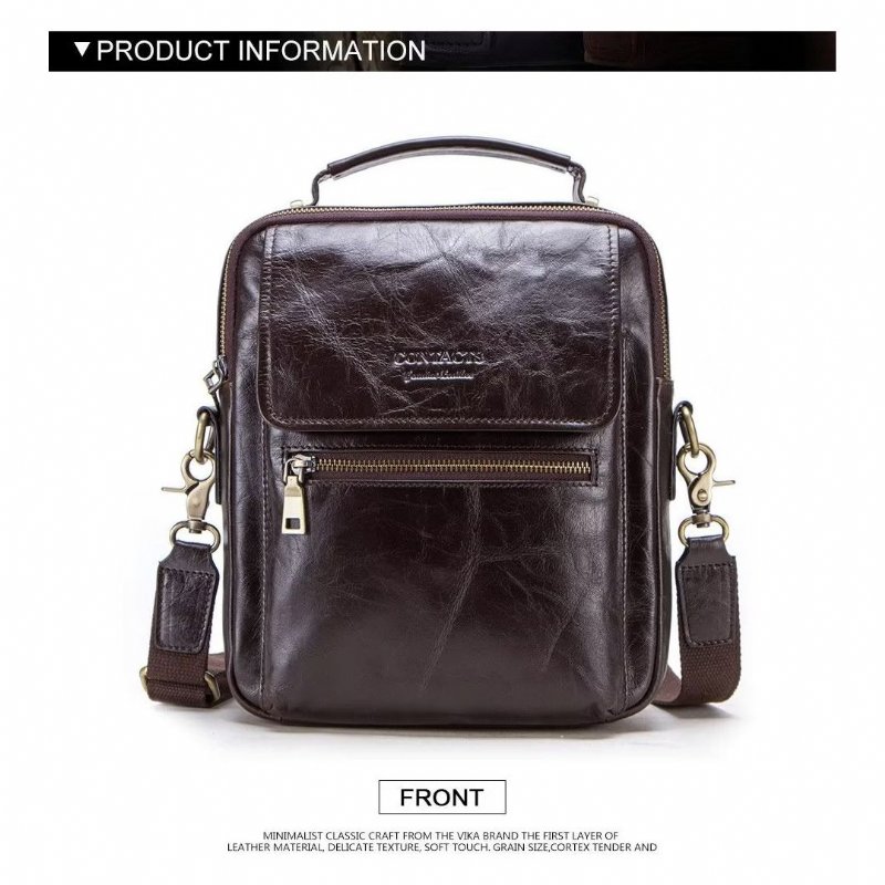 Schoudertassen Heren Luxe Leren Crossbodytas Met Klep Gesp - Koffie